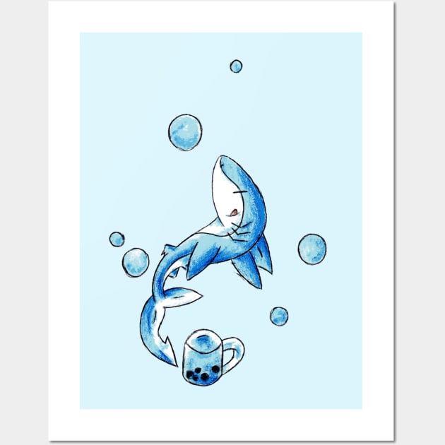 Blue Bubble Shark Wall Art by KristenOKeefeArt